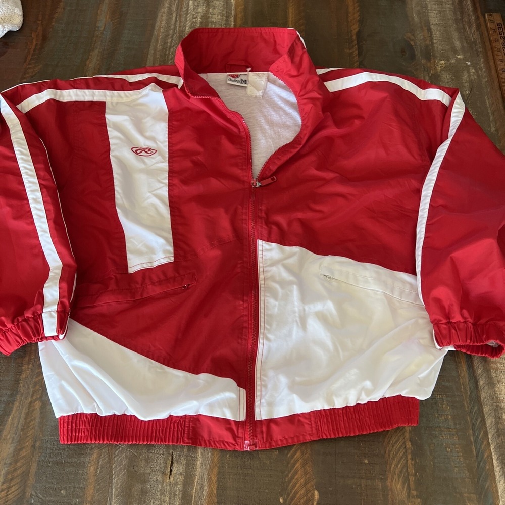 Vintage Rawlings Full Zip Windbreaker Jacket Mens Medium Red
